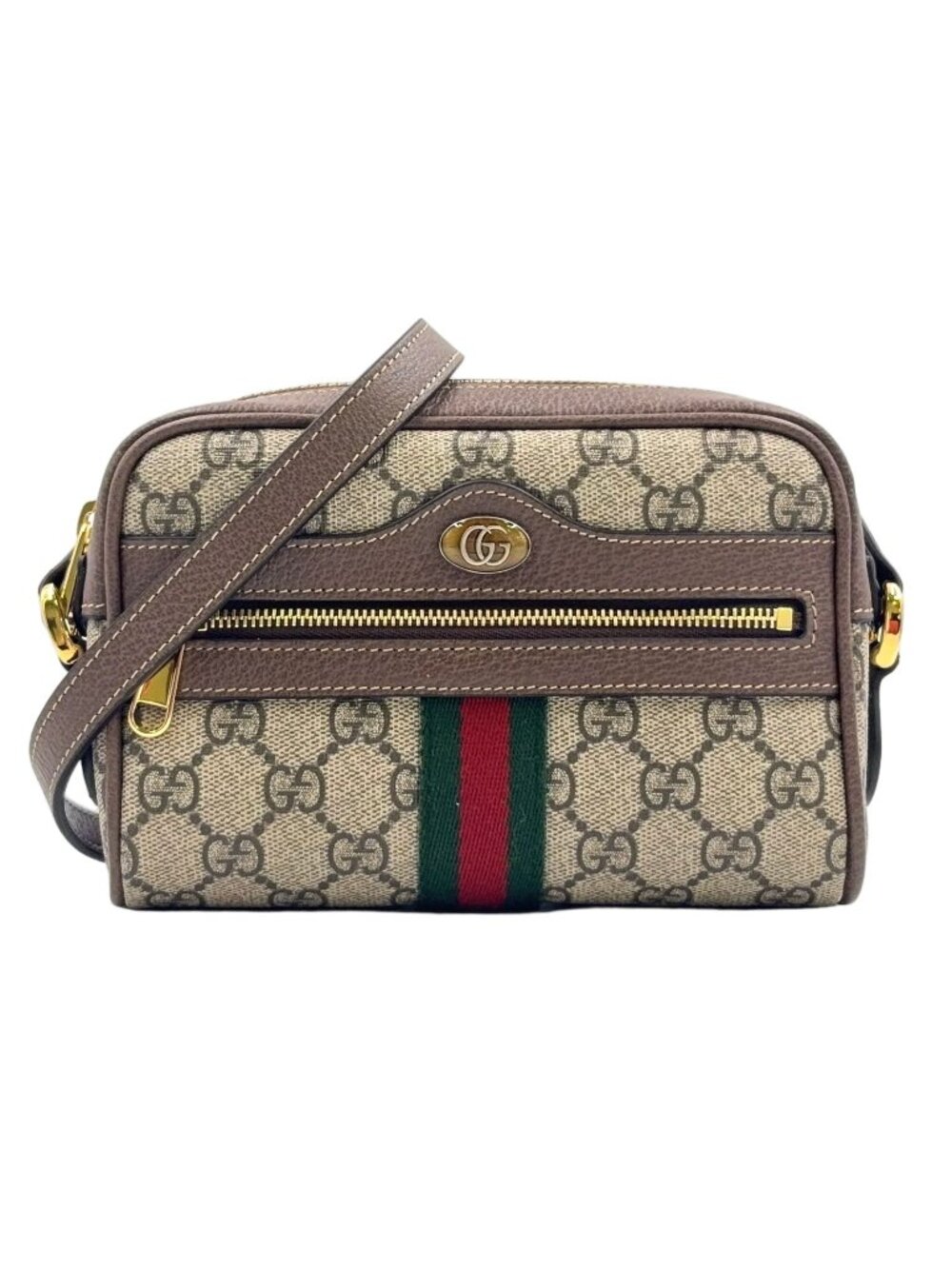Gucci Ophidia GG Marmont Leather Brown Beige Shoulder Bag Gold